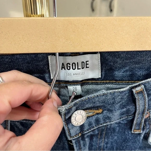 Agolde Blue Clara Low Rise  Baggy Flare Jeans Raw Hen - Picture 5 of 11